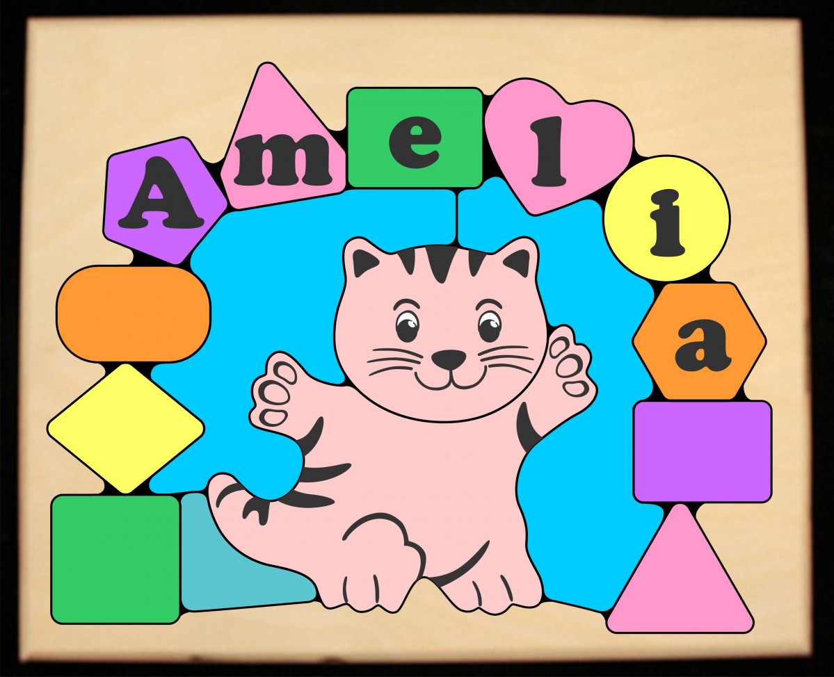 Personalized Name Cat Theme Puzzle - Pastel