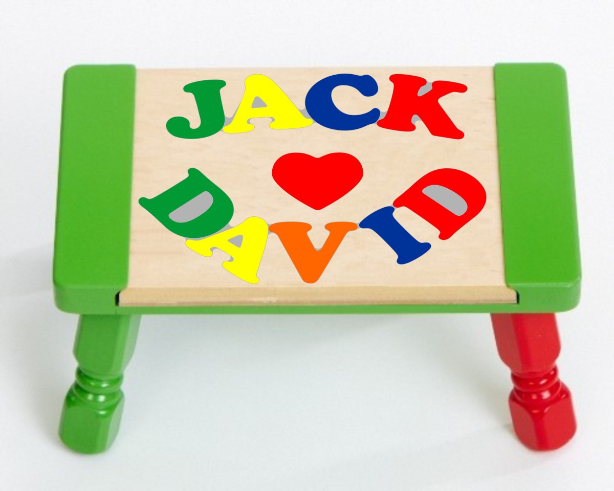 Custom 2 Name Puzzle Stool with Heart or Butterfly