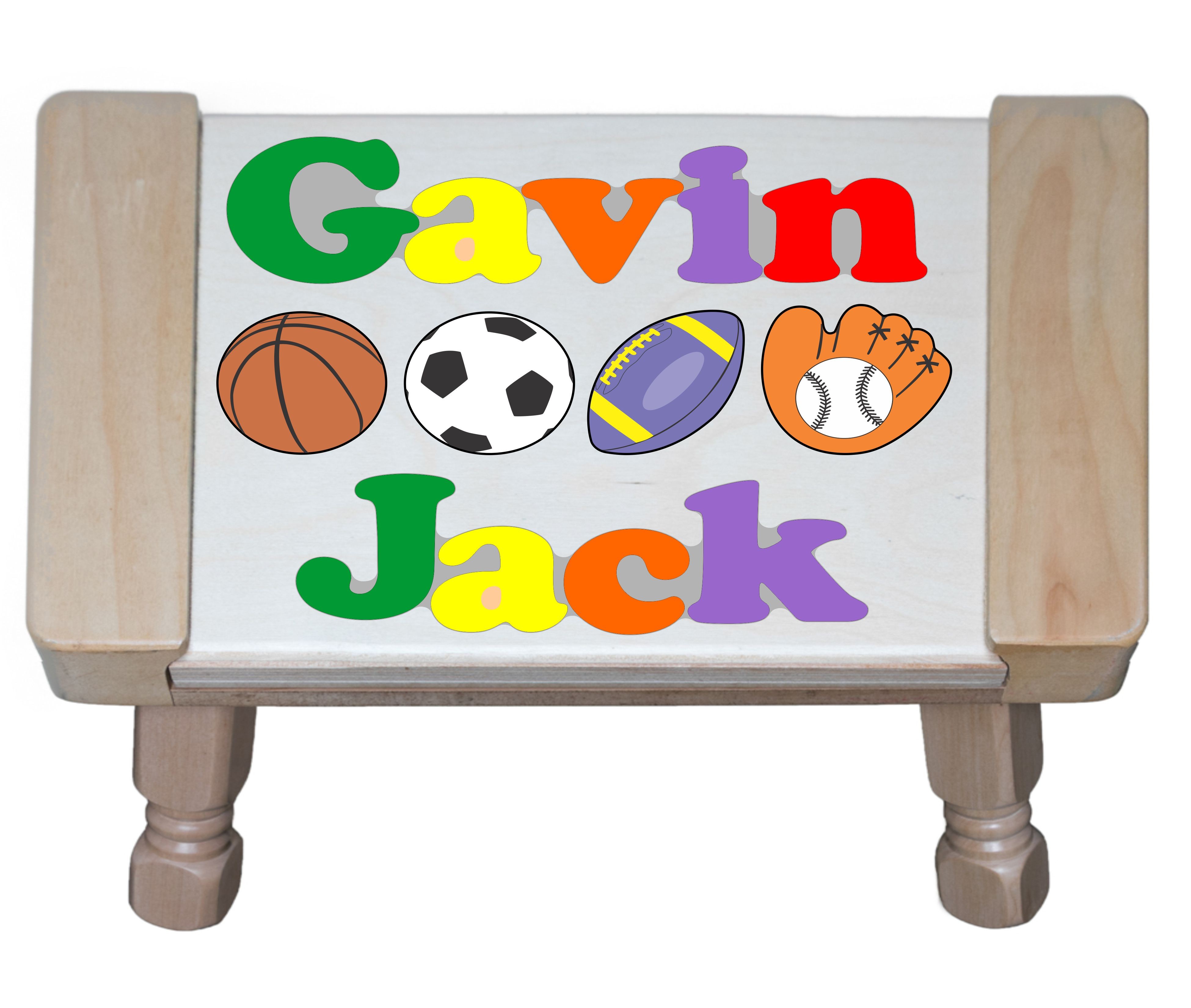 Custom 2 Name Sports Theme Puzzle Stool in upper and lower case letters - Primary or Pastel (FREE SHIPPING)