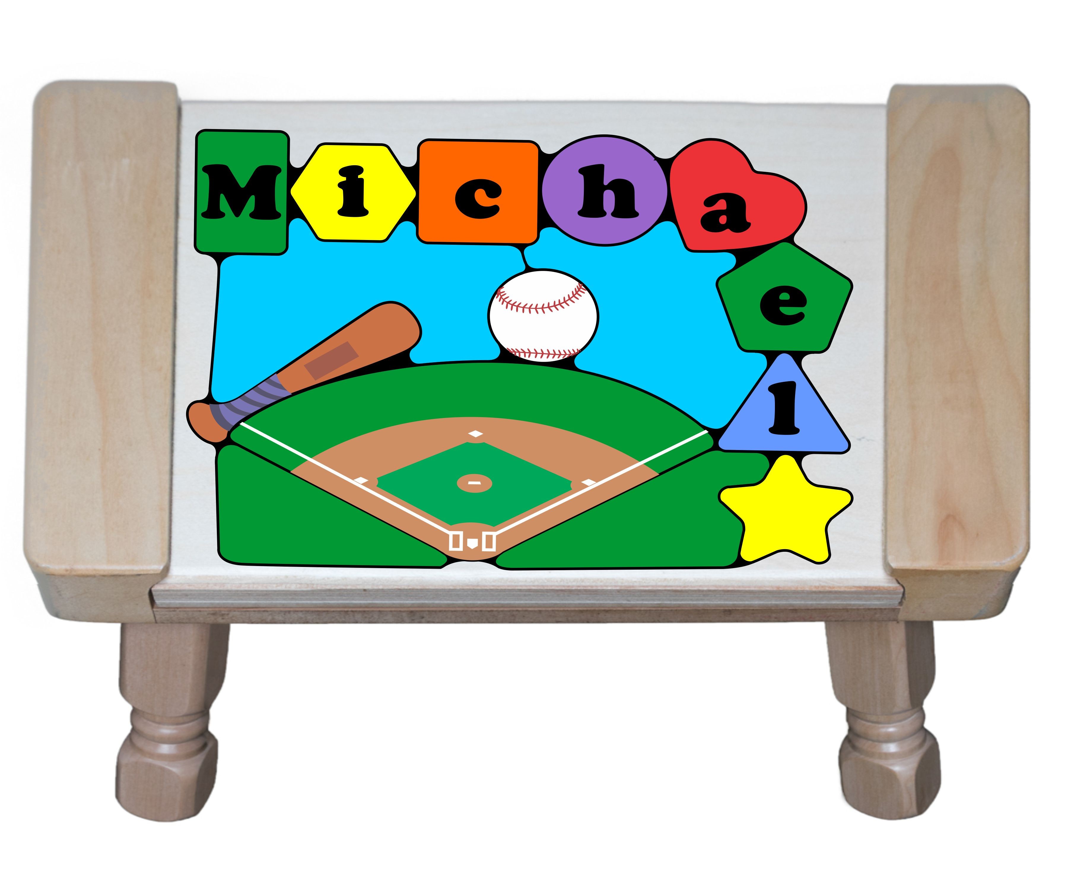 Personalized Name Baseball Theme Puzzle Stool - (FREE SHIPPING)