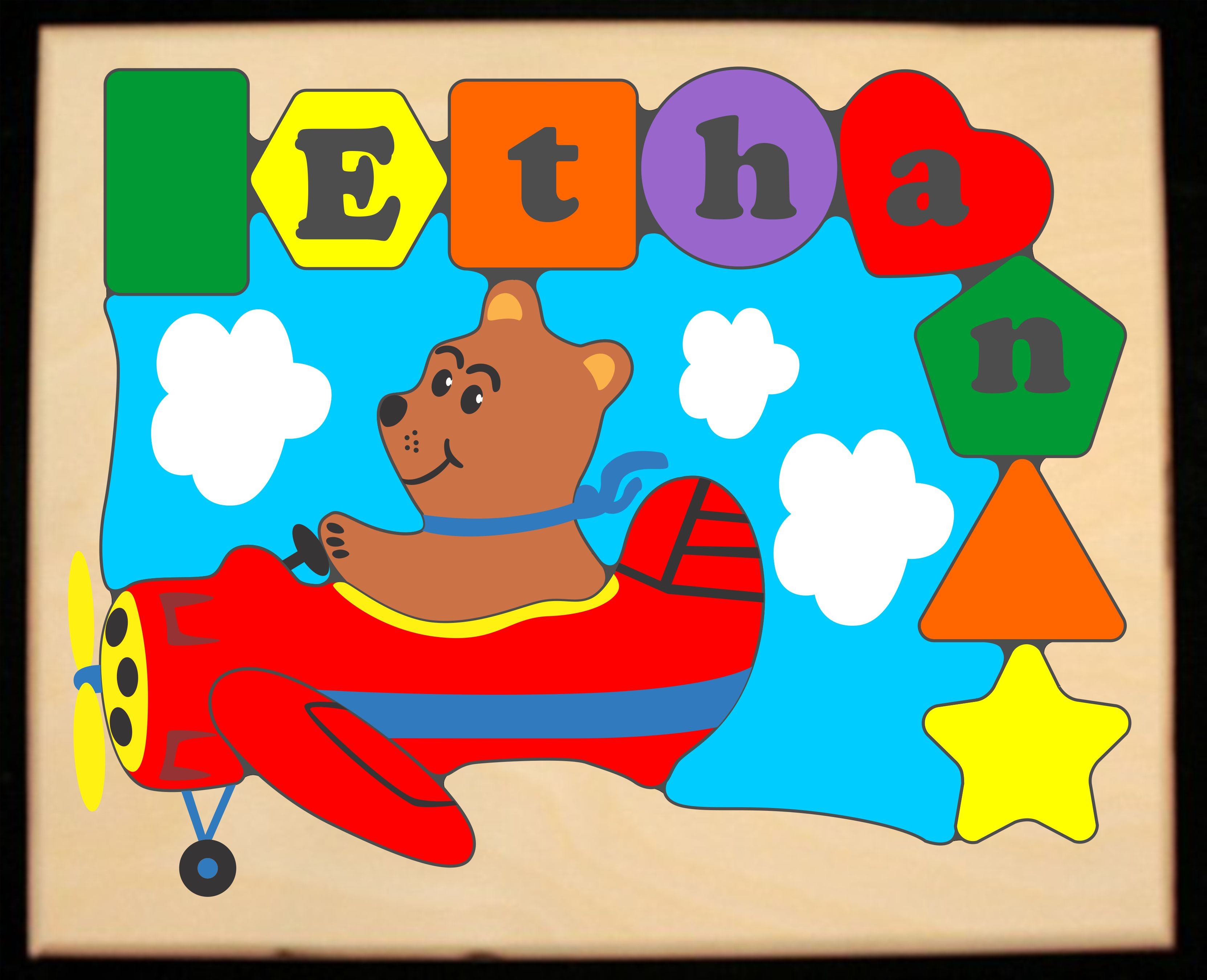 Personalized Name Bear Plane Theme Puzzle - (FREE SHIPPING)