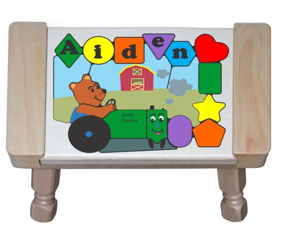 Personalized Name Tractor Bear Theme Puzzle Stool (FREE SHIPPING)