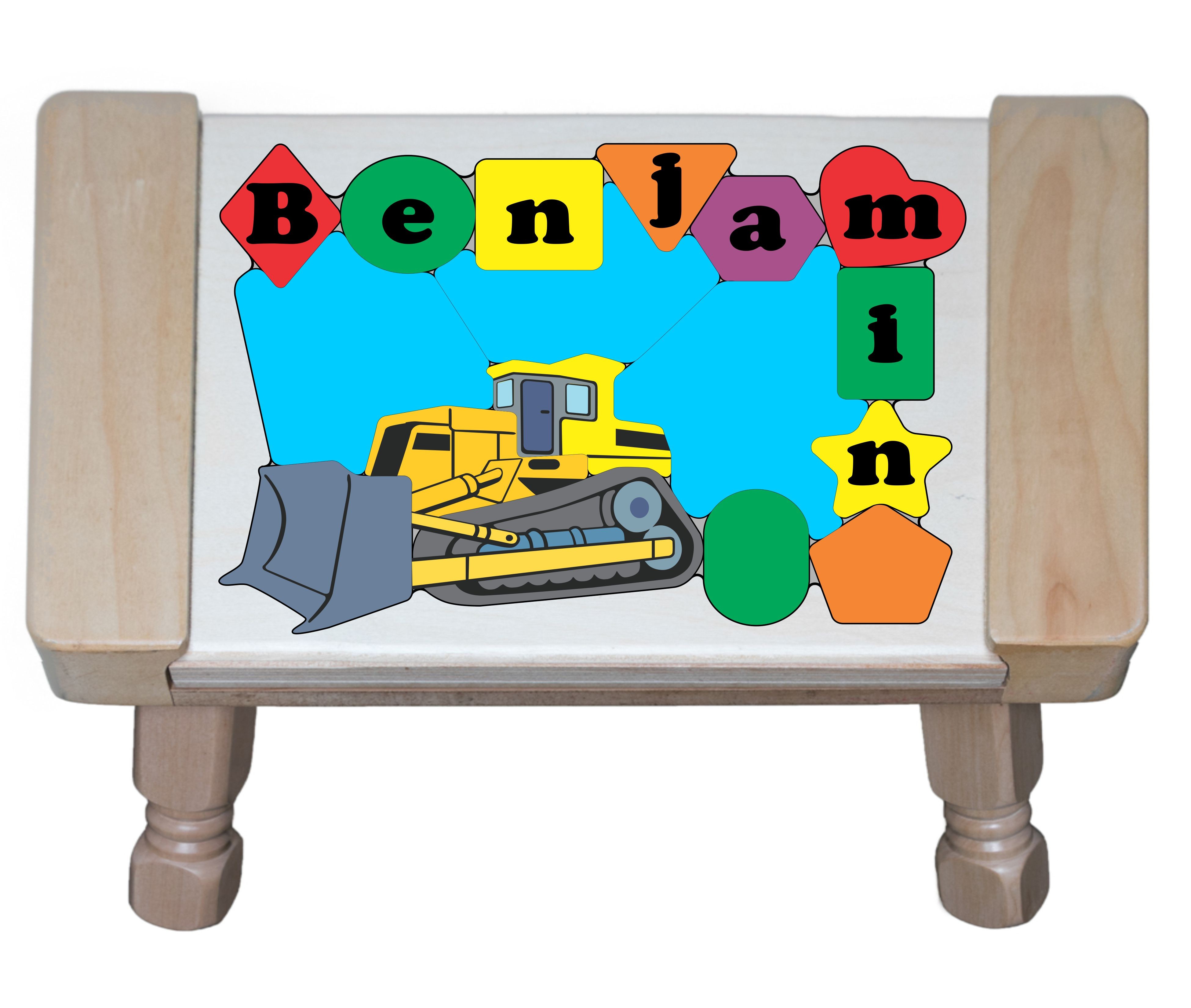 Personalized Name Construction Bulldozer Theme Puzzle Stool (FREE SHIPPING)