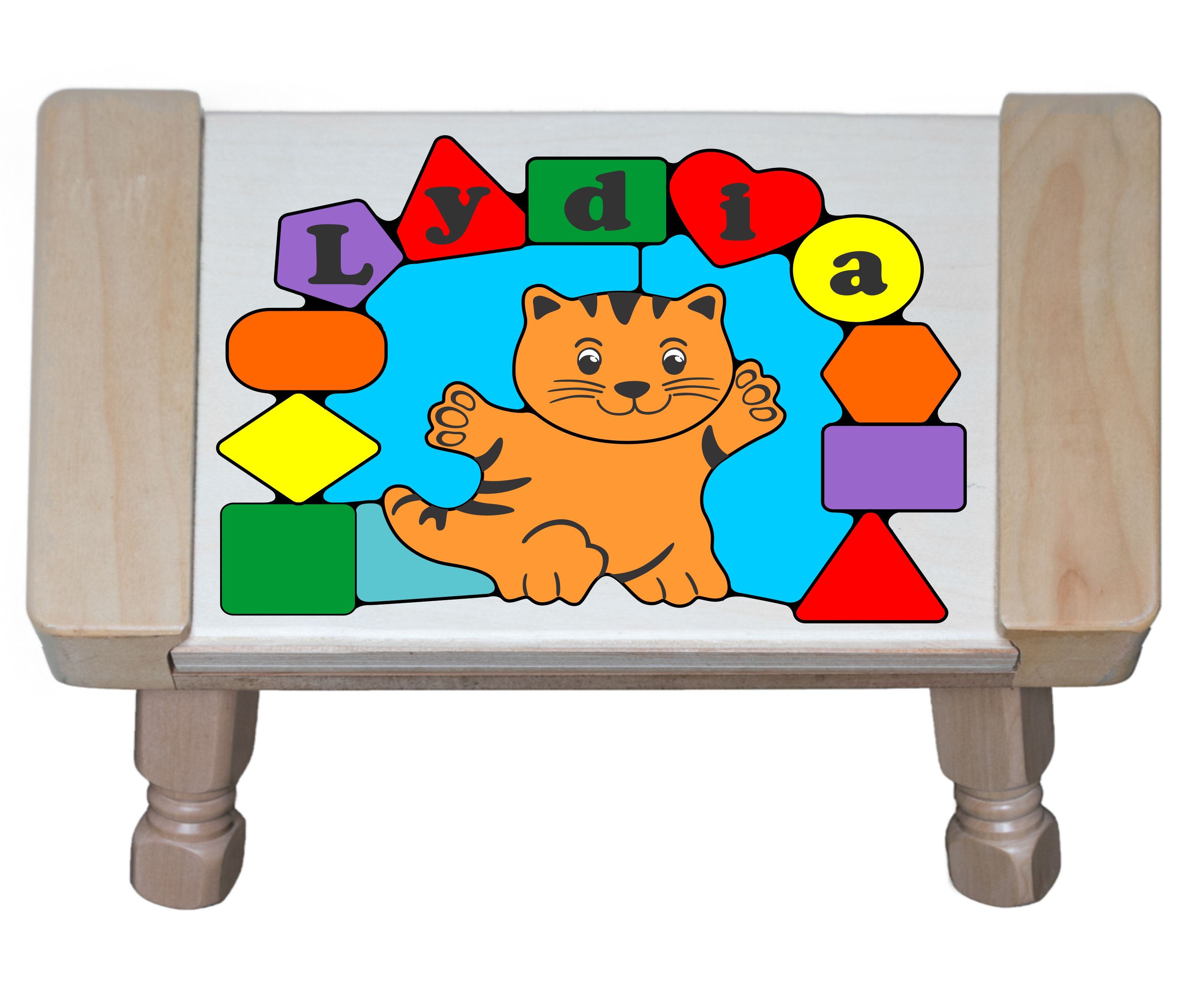 Personalized Name Cat Shape Puzzle Stool - Primary (FREE SHIPPING)