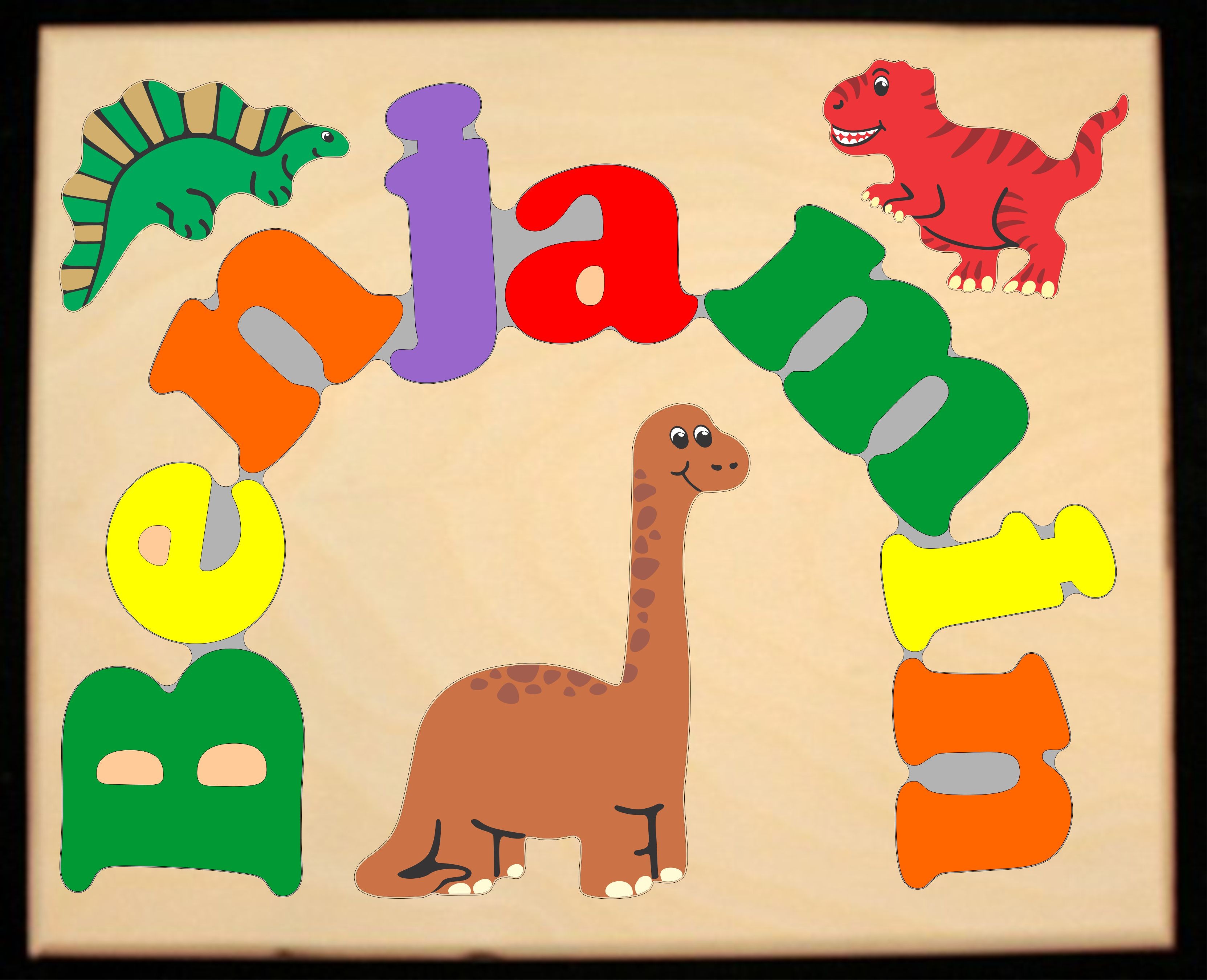 Custom Name(s) Dinosaur Animals Theme Puzzle in upper and lower case letters - Primary or Pastel, (FREE SHIPPING)
