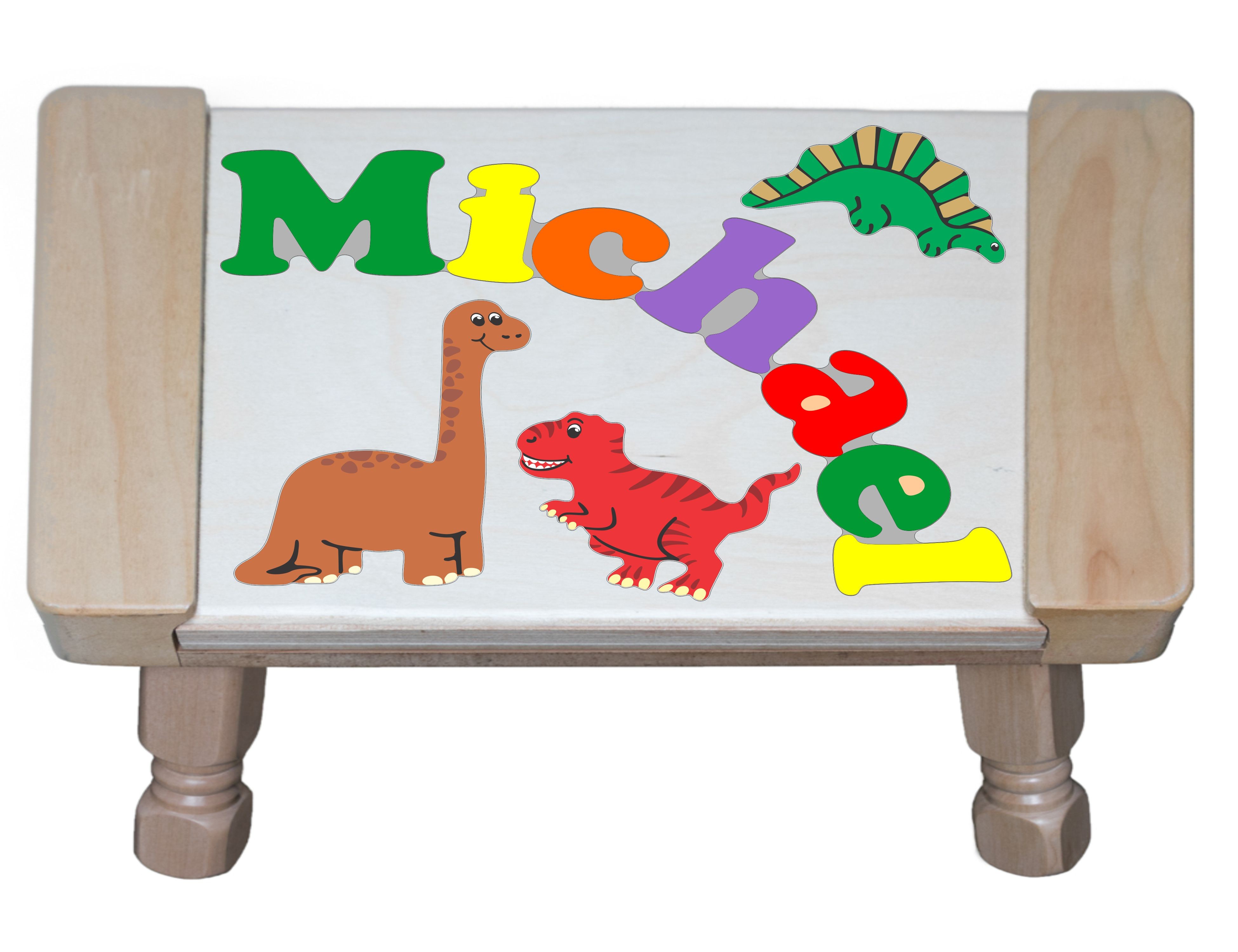 Custom Name(s) Dinosaur Animals Theme Puzzle Stool in upper and lower case letters - Primary or Pastel (FREE SHIPPING)