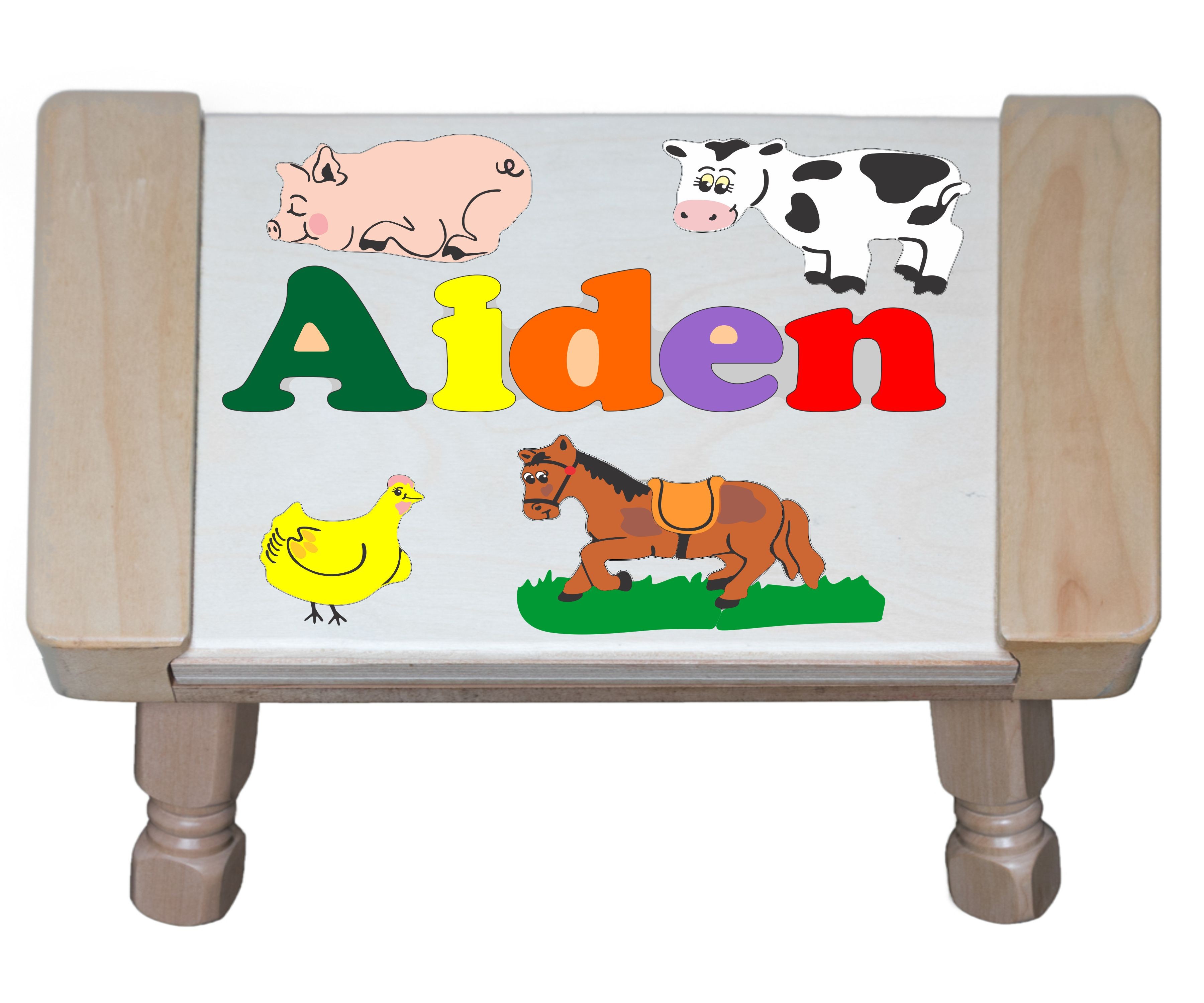 Custom Name(s) Farm Animals Theme Puzzle Stool in upper and lower case letters - Primary or Pastel (FREE SHIPPING)