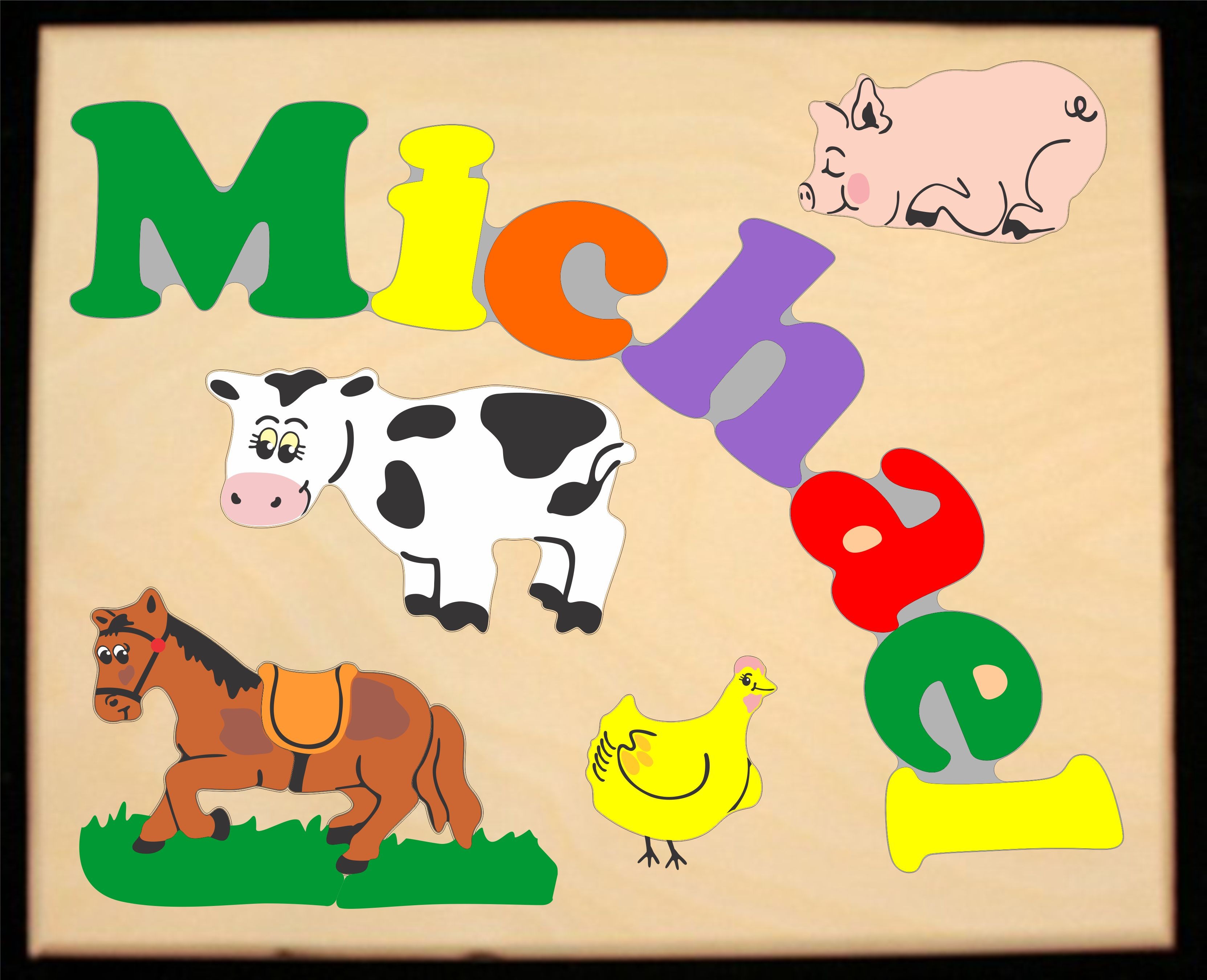Custom Name(s) Farm Animals Theme Puzzle in upper and lower case letters - Primary or Pastel, (FREE SHIPPING)