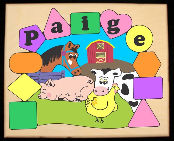 Personalized Name Farm Animals Theme Puzzle - Pastel (FREE SHIPPING)