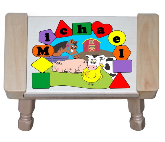 Personalized Name Farm Animals Theme Puzzle Stool - Primary - (FREE SHIPPING)