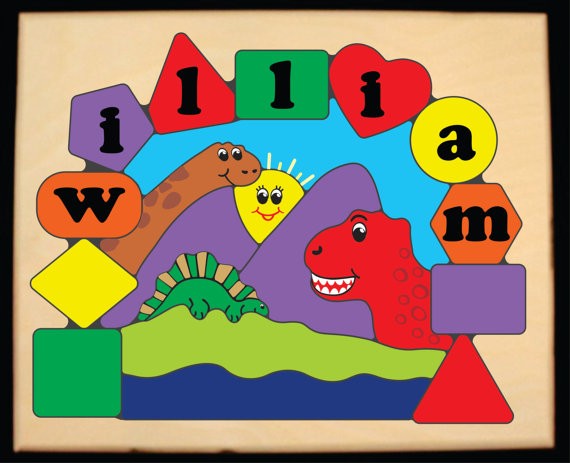 Personalized Name Three Dinosaurs Theme Puzzle (FREE SHIPPING)