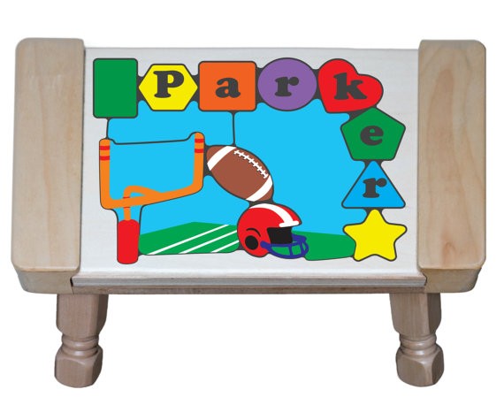 Personalized Name Football Theme Puzzle Stool - (FREE SHIPPING)