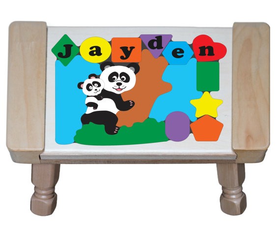 Personalized Name Panda Bear Theme Puzzle Stool - (FREE SHIPPING)