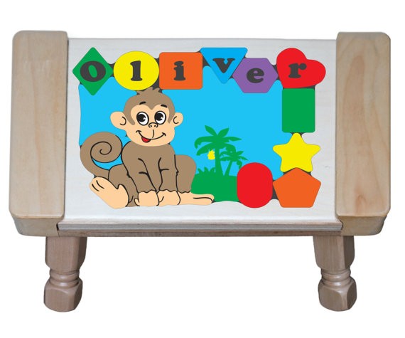 Personalized Name Monkey Theme Puzzle Stool - (FREE SHIPPING)