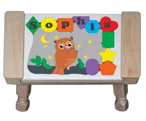 Personalized Name Owl Theme Puzzle Stool - (FREE SHIPPING)