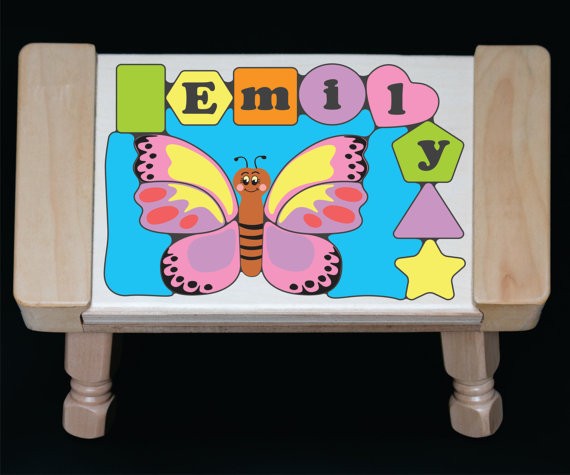 Personalized Name Butterfly Theme Puzzle Stool - Pastel (FREE SHIPPING)
