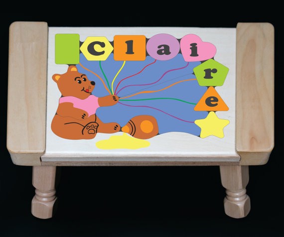 Personalized Name Honey Bear Theme Puzzle Stool - Pastel (FREE SHIPPING)