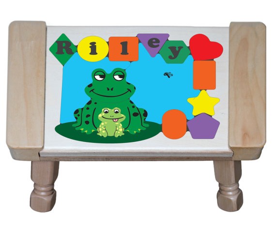 Personalized Name Frog Theme Puzzle Stool - (FREE SHIPPING)