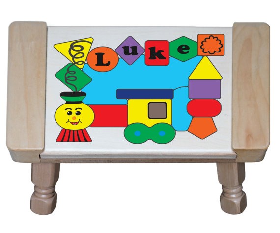 Personalized Name Train Shapes Theme Puzzle Stool - (FREE SHIPPING)