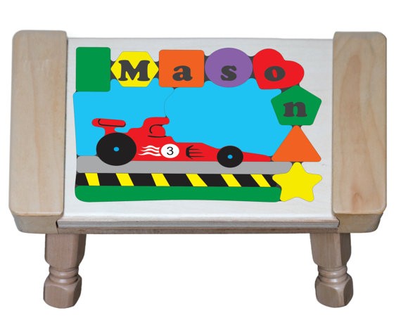 Personalized Name Indy Race Car Theme Puzzle Stool - (FREE SHIPPING)