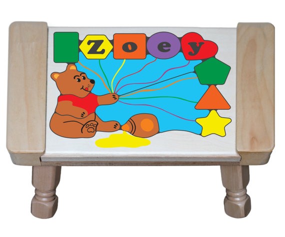 Personalized Name Honey Bear Theme Puzzle Stool - Primary (FREE SHIPPING)
