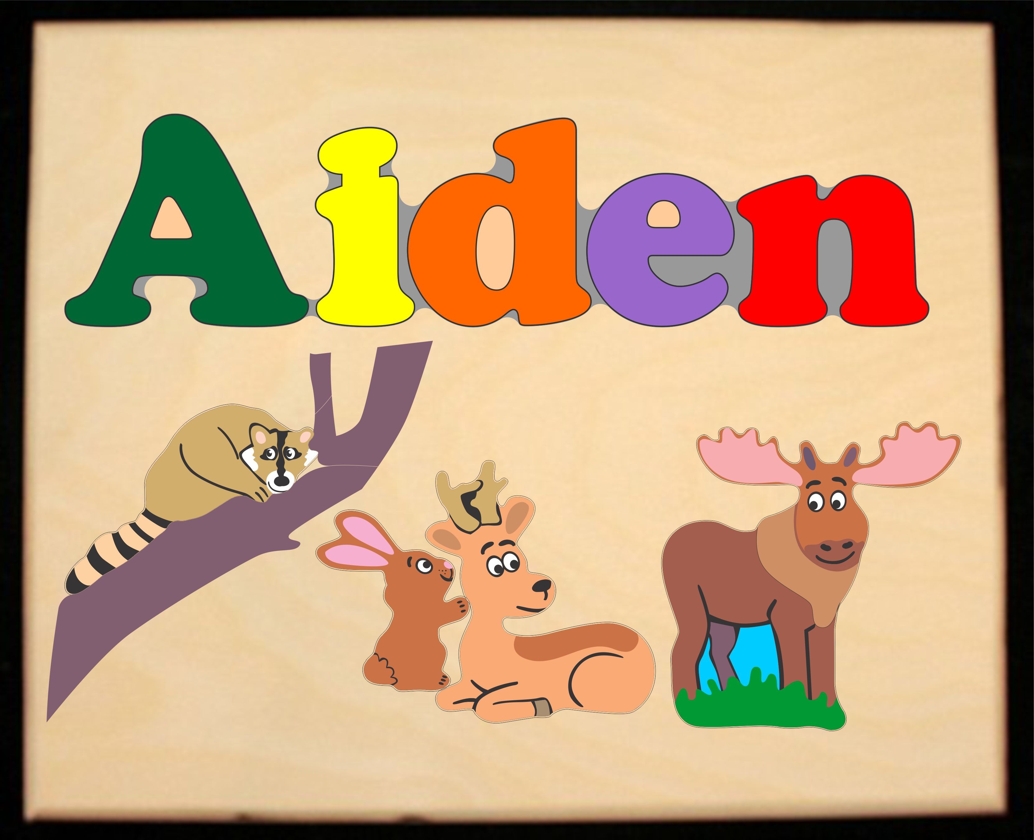 Custom Name(s) Forest Animals Theme Puzzle in upper and lower case letters - Primary or Pastel, (FREE SHIPPING)
