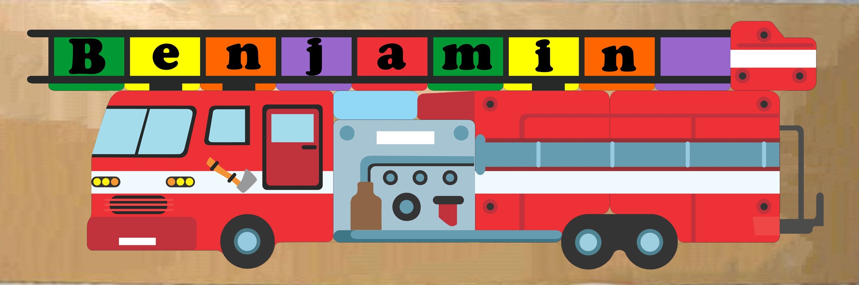 Personalized Name Long Fire Truck Theme Puzzle - (FREE SHIPPING)