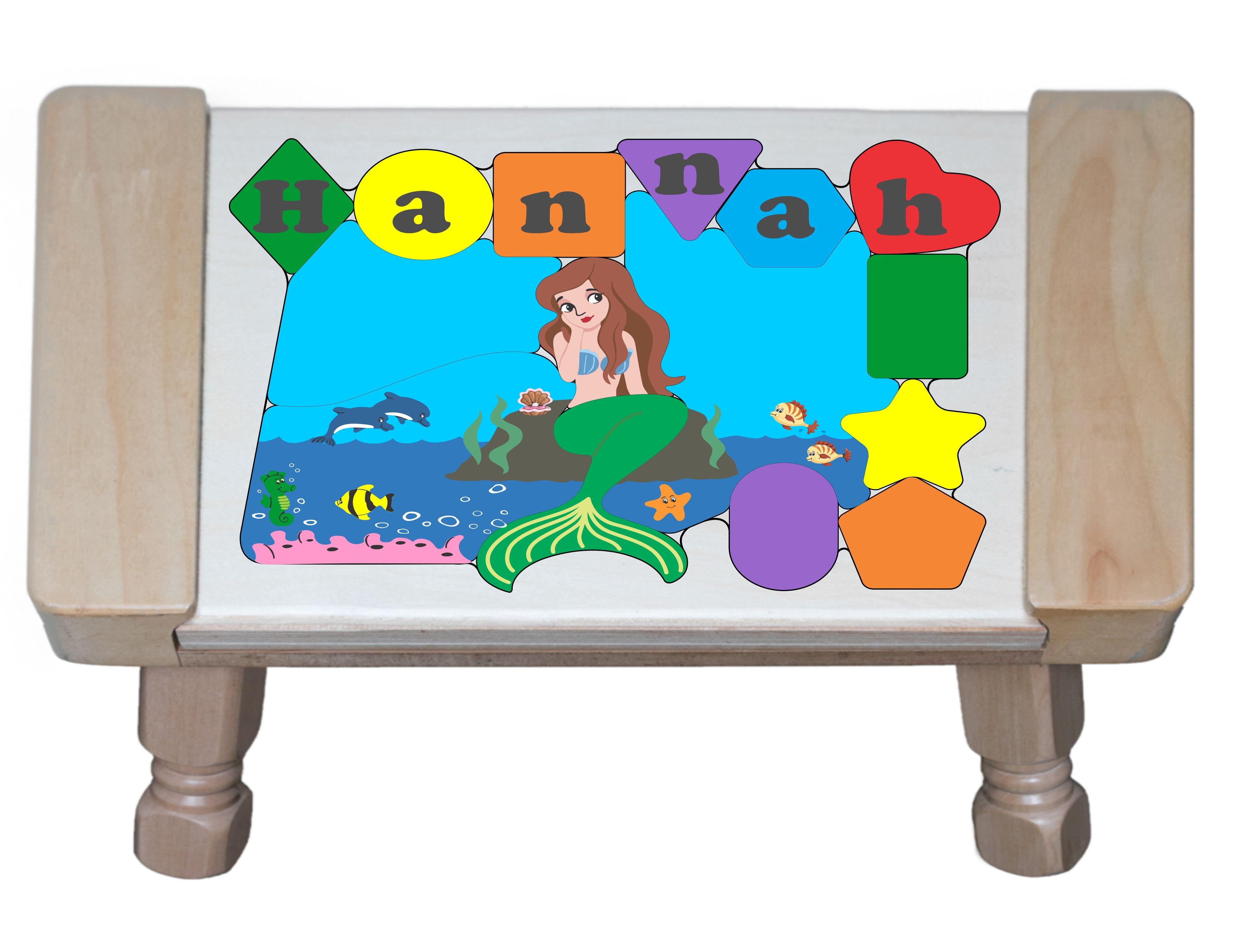 Personalized Name Mermaid Theme Puzzle Stool - Primary (FREE SHIPPING) 