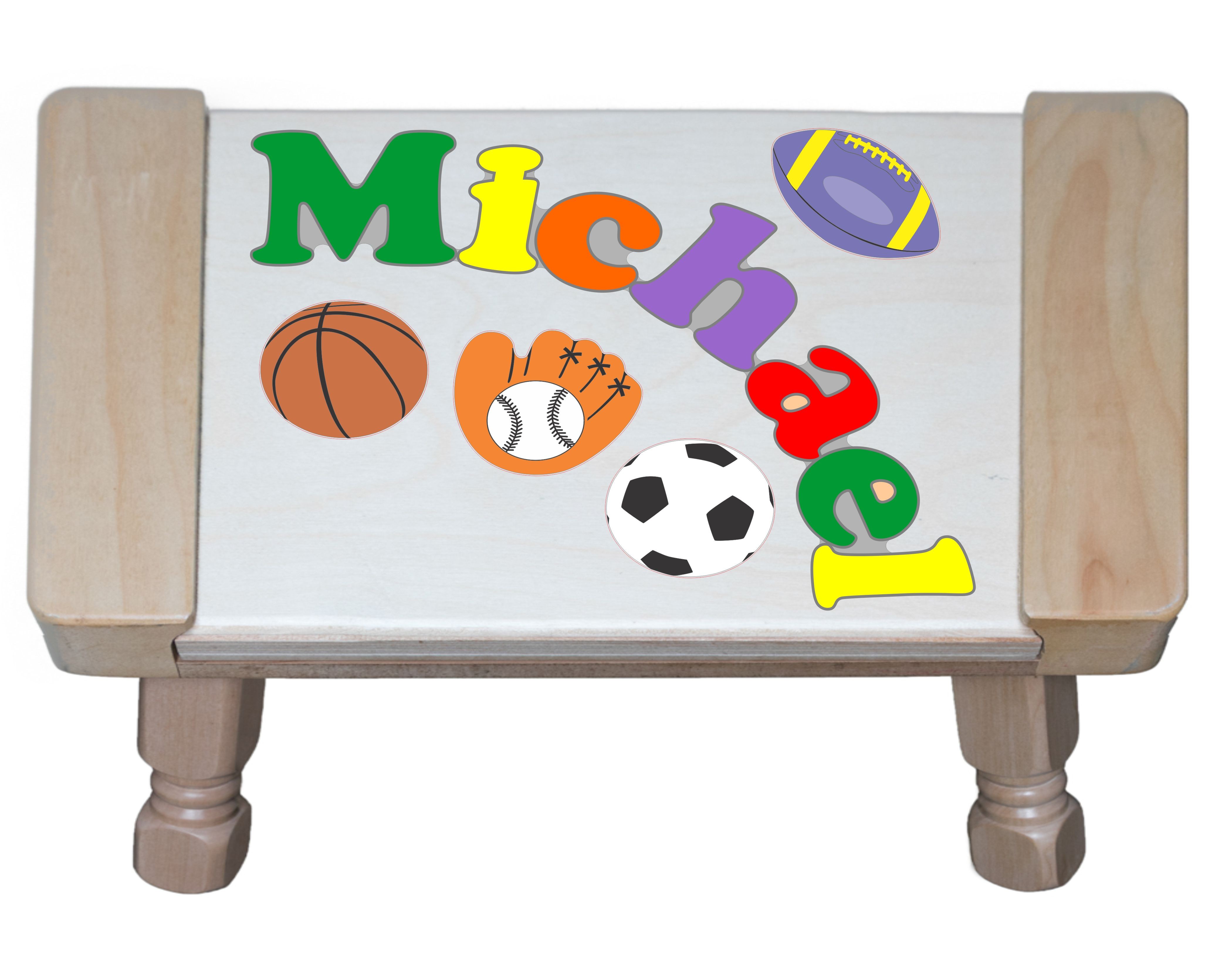 Custom Name(s) Sports Theme Puzzle Stool in upper and lower case letters - Primary or Pastel (FREE SHIPPING)
