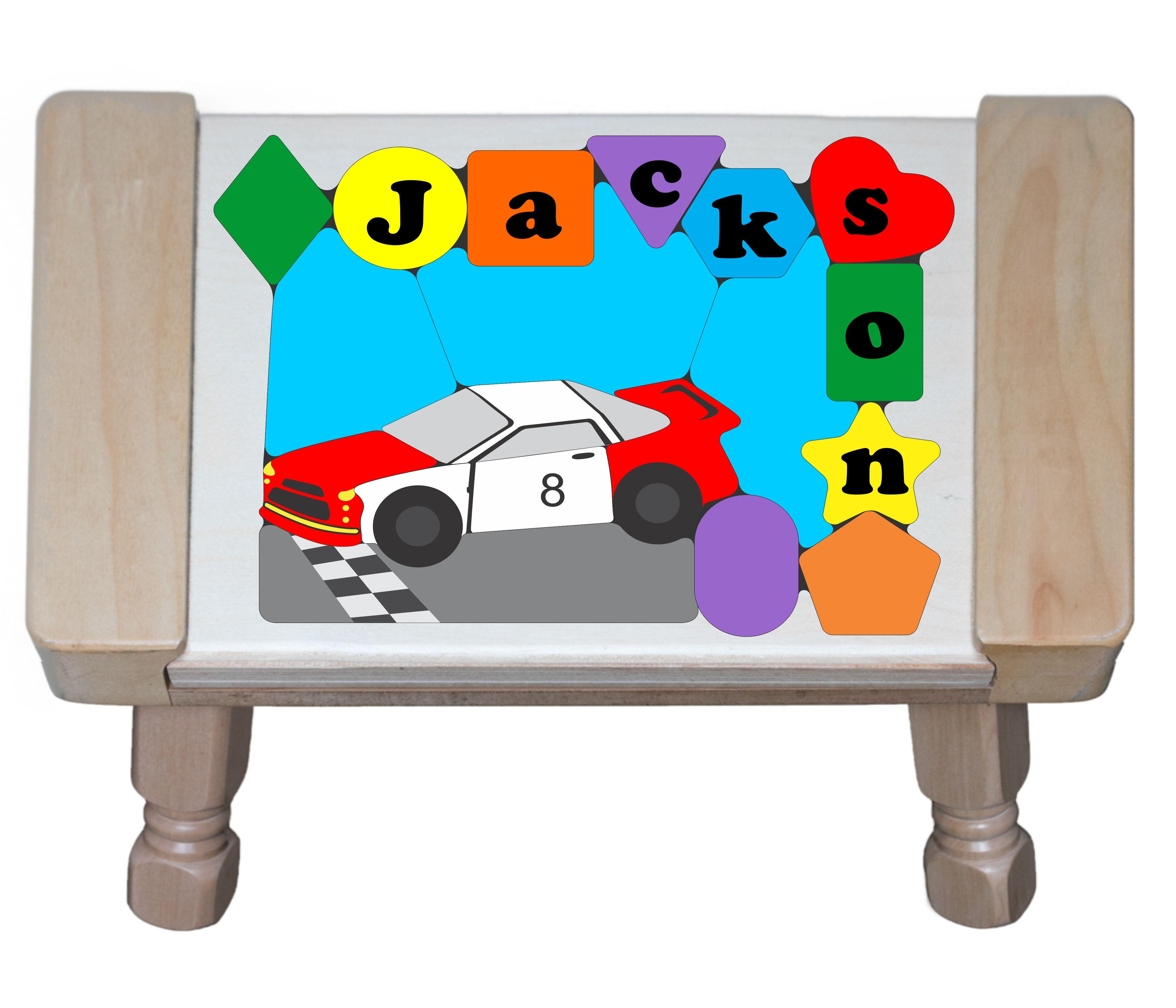 Personalized Name NAS Car Theme Puzzle Stool (FREE SHIPPING)