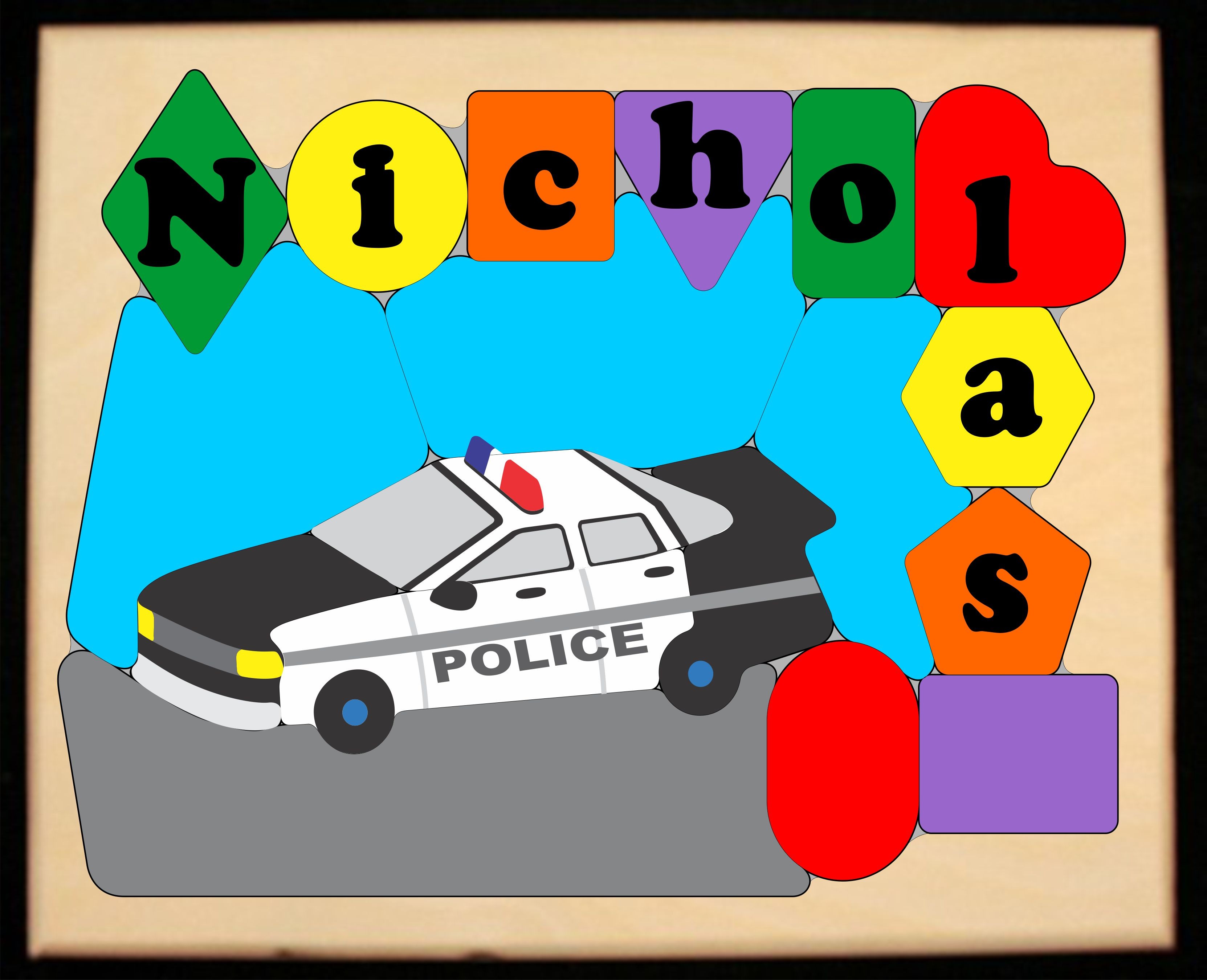 Personalized Name Police Car Theme Puzzle - (FREE SHIPPING)