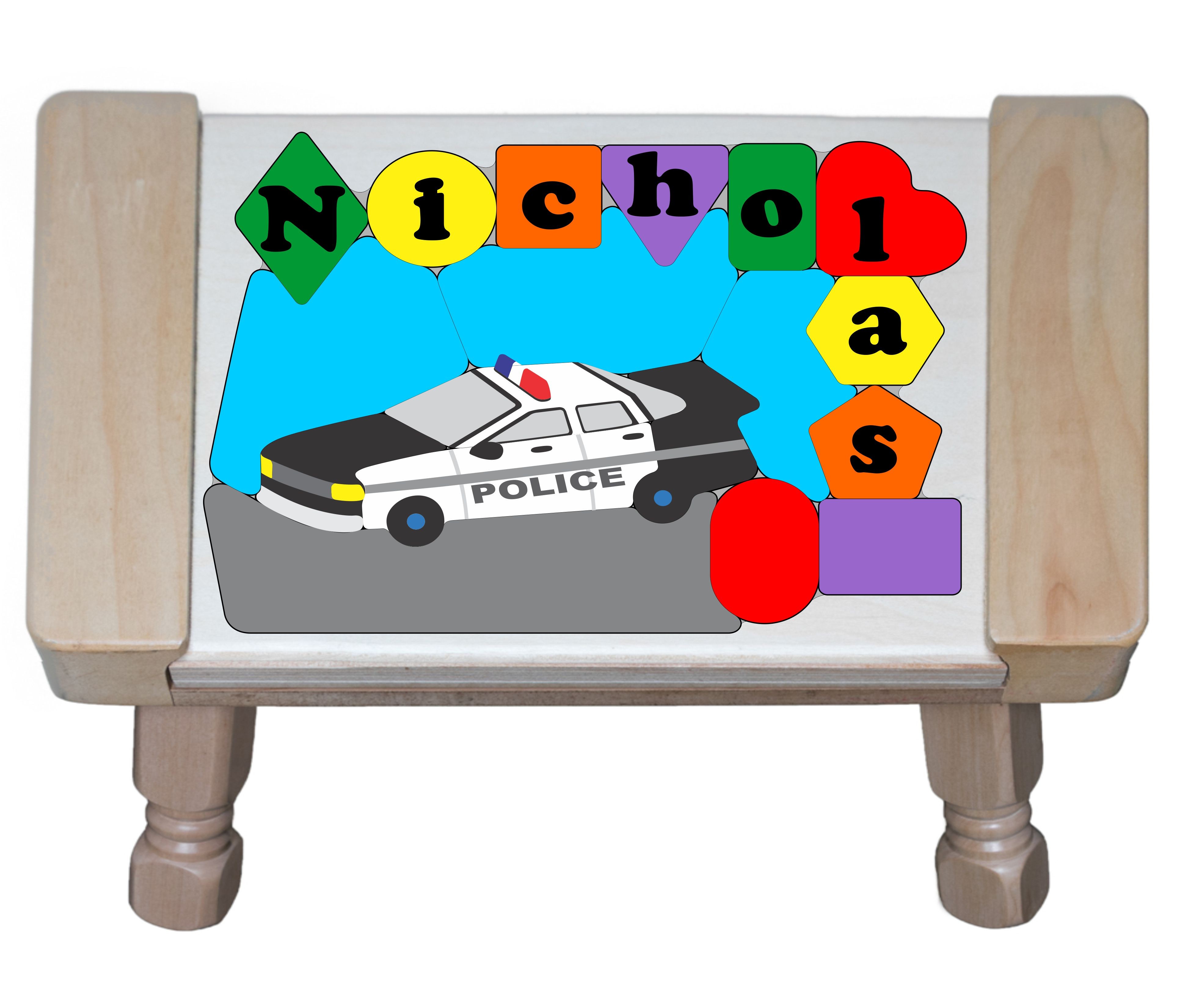 Personalized Name Police Car Theme Puzzle Stool - (FREE SHIPPING)