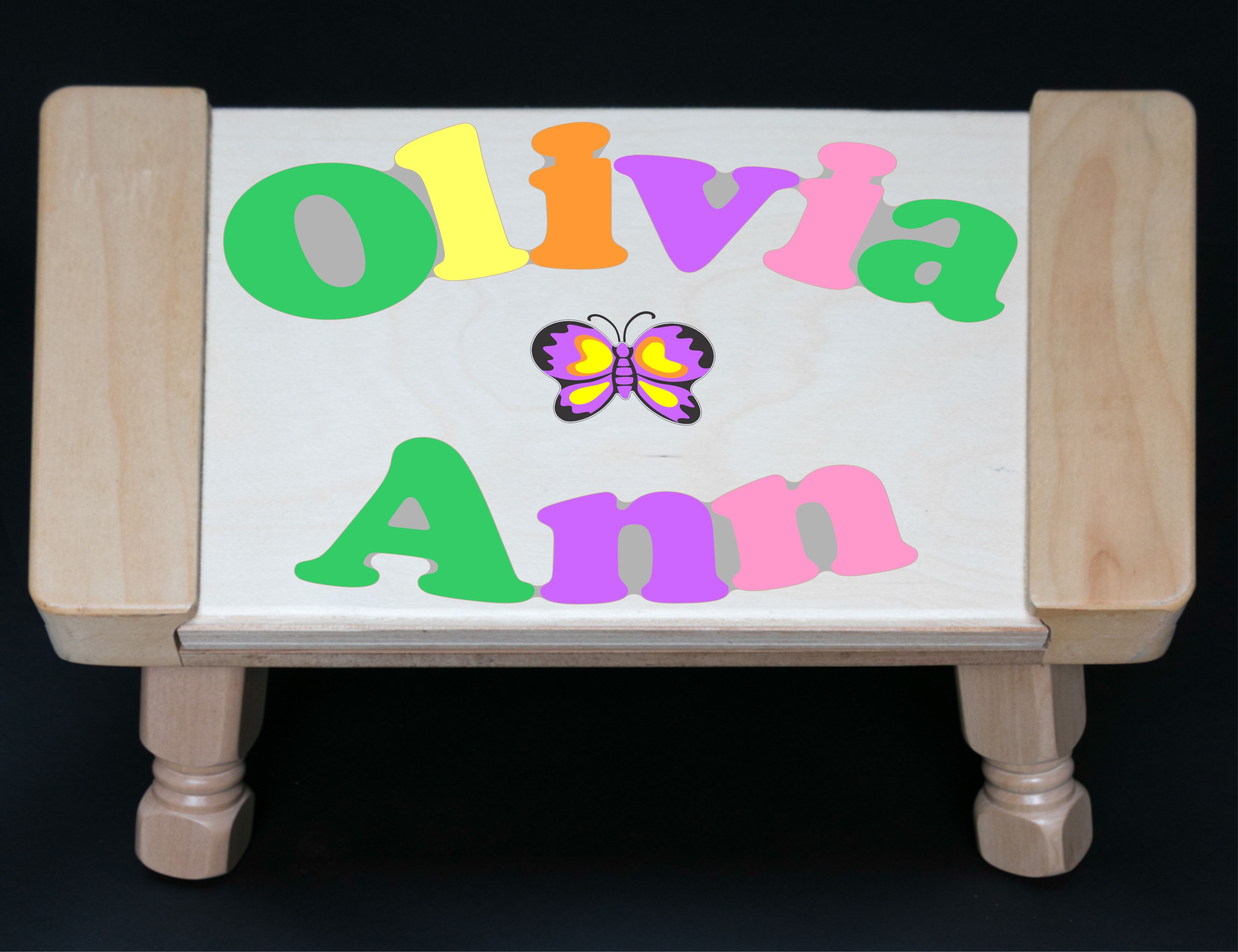 Custom 2 Name Puzzle Stool with a Heart or Butterfly in the Center -  Primary or Pastel (FREE SHIPPING)