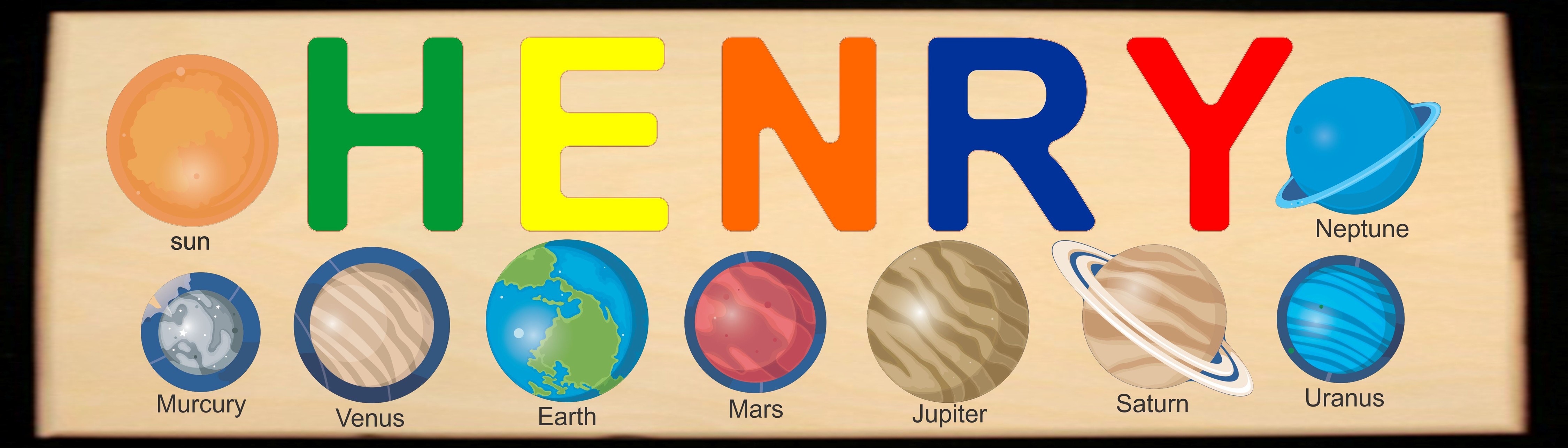 CUSTOM NAME LONG BOARD SOLAR SYSTEM THEME PUZZLE - (FREE SHIPPING)