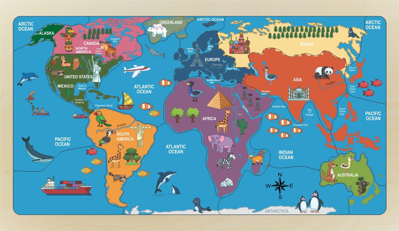 World Map Puzzle Naming Continents