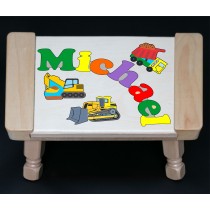 Custom Name Construction Theme Puzzle Stool in upper and lower case letters - Primary or Pastel  (FREE SHIPPING)